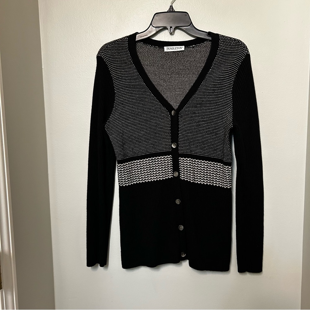 Pendleton Striped Wool Knit Sweater Cardigan Butt… - image 1